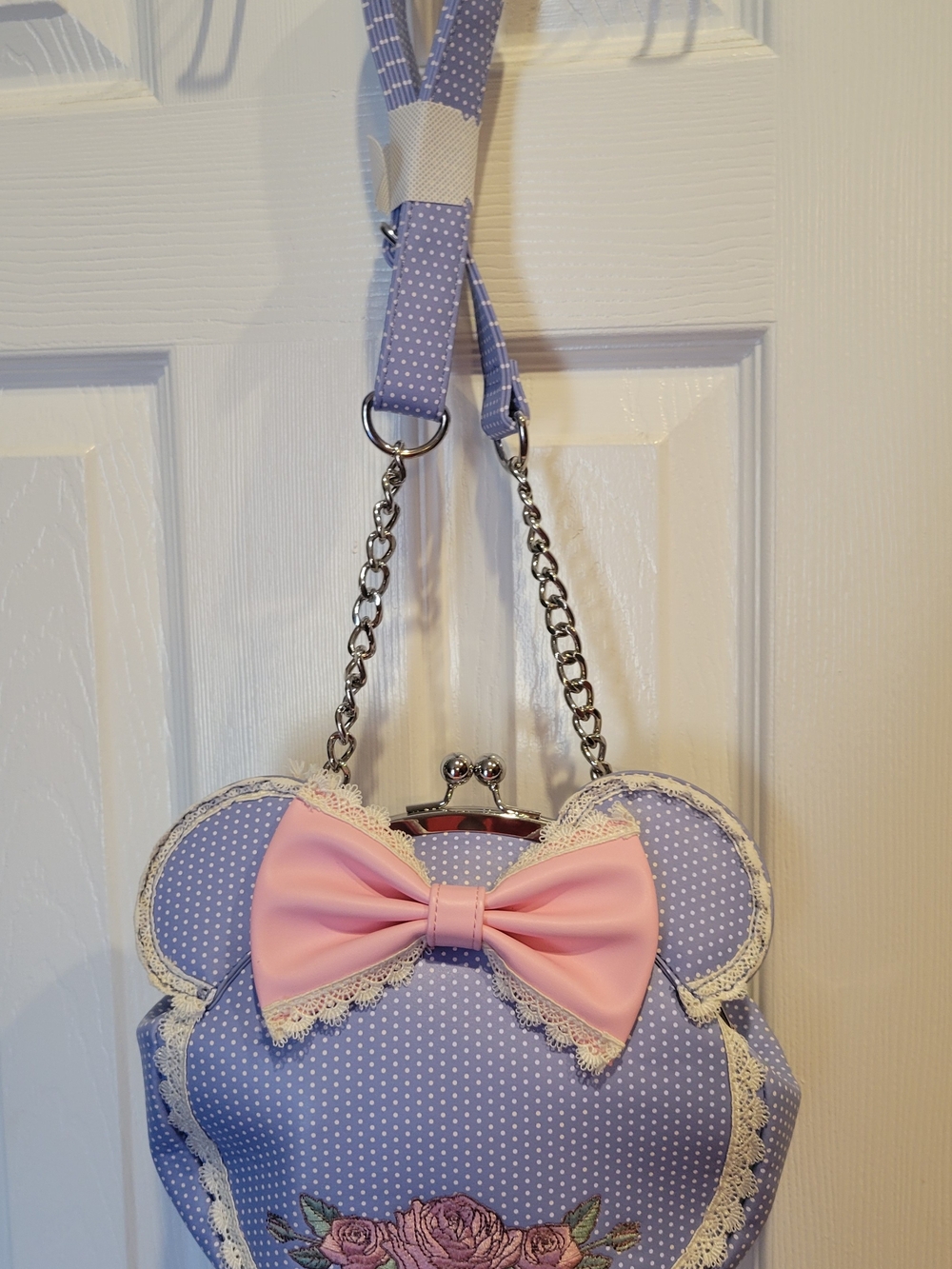 Loungefly Lavender Polka Dot Bow Heart Bag